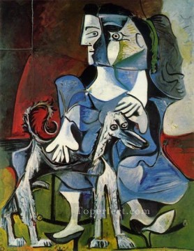 Pablo Picasso Painting - Woman with dog Jacqueline with Kabul 1962 cubist Pablo Picasso